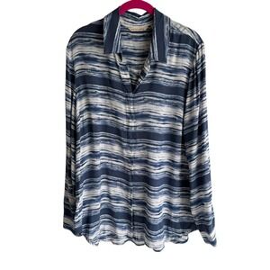 SOFT SURROUNDINGS 'Palm Coast'‎ White Blue Striped Long Sleeve Ladies Blouse, L